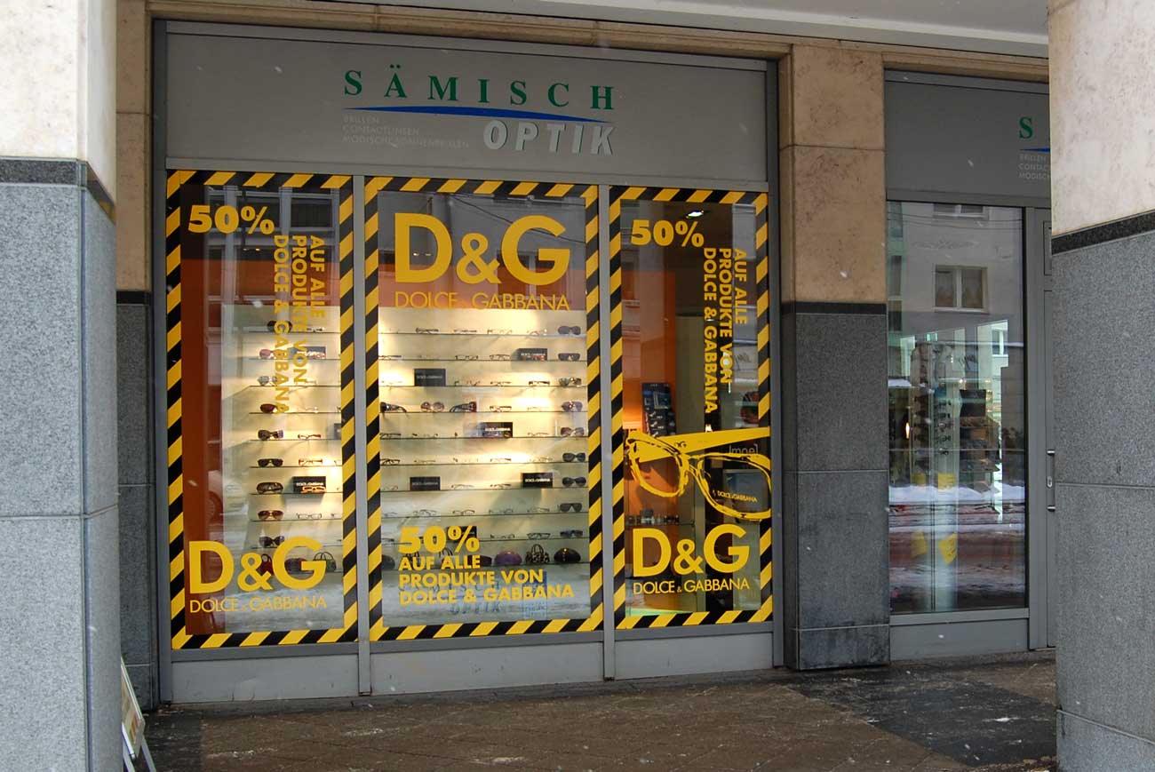 Schaufensterbeschriftung gelb schwarz